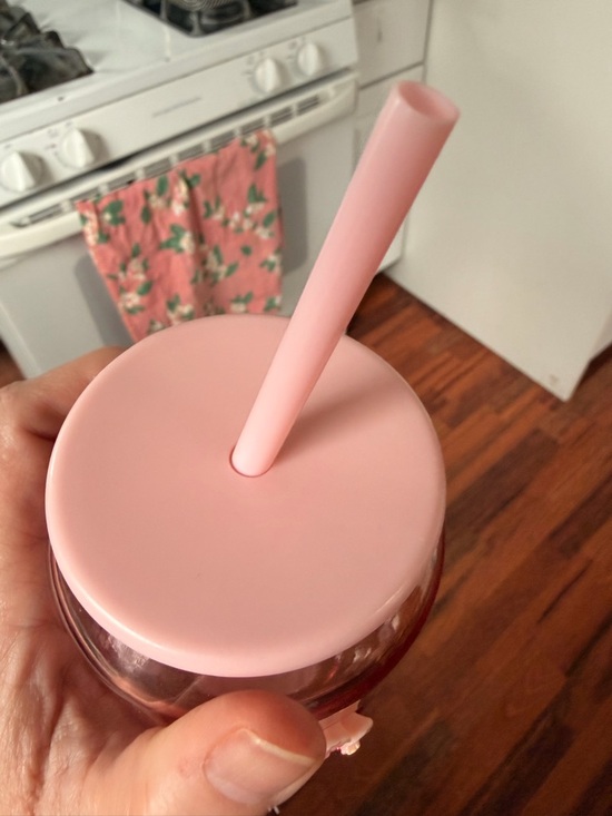 Pink Glass mason style tumbler with Lid and Straw - Picture 6 of 7